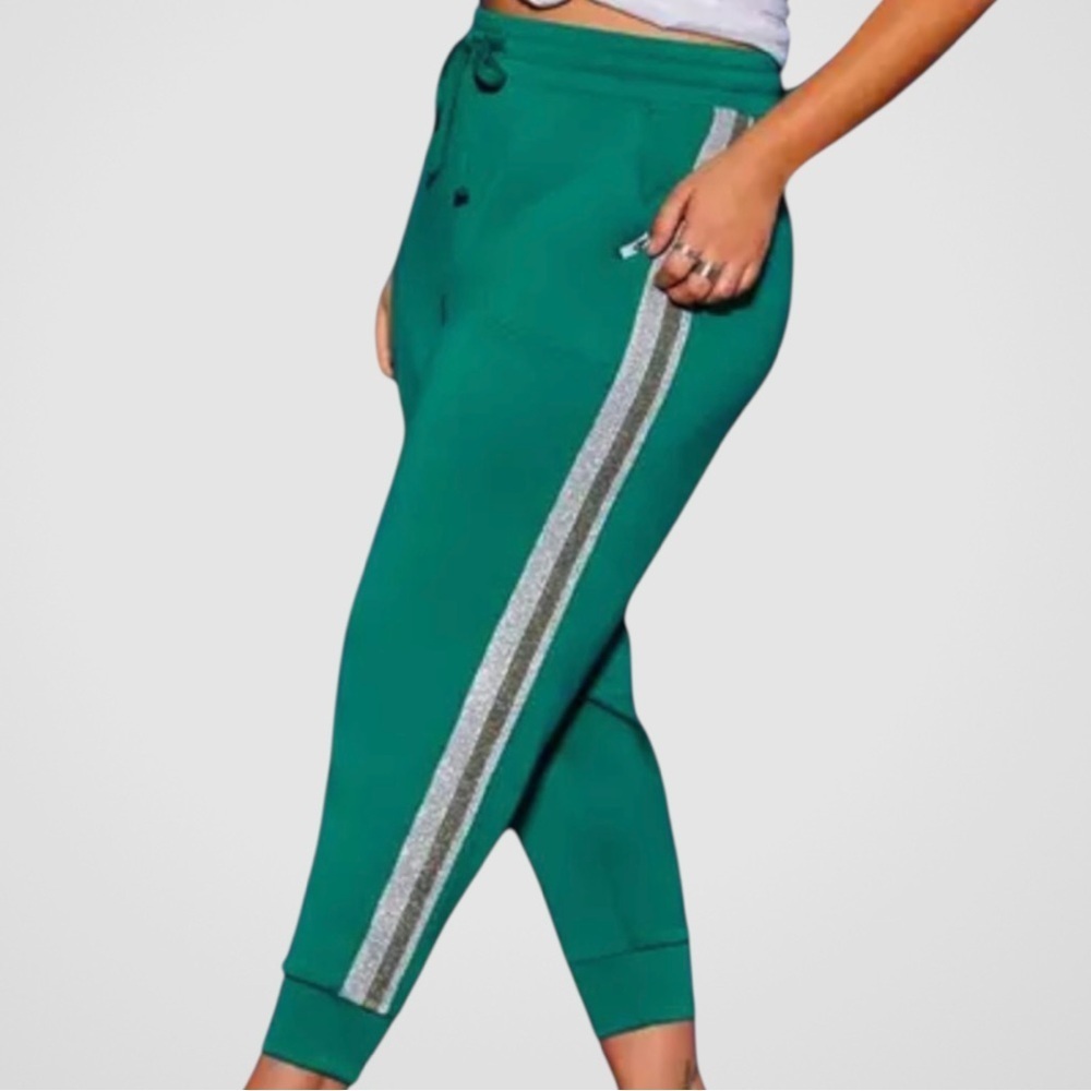 NWT Torrid LoveSick Classic Fit High Rise Lurex Stripe Joggers Green Size 3X